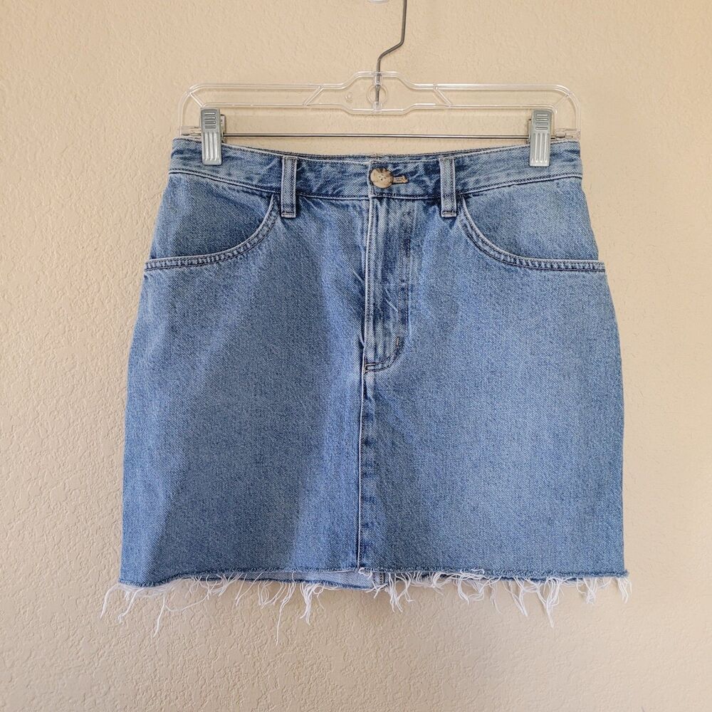 Aritiza Babaton Skirt Womens Size 4 Blue Denim Raw Hem Mini 5-Pocket 100% Cotton
